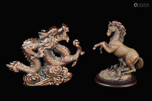 A Copper Dragon Lighter and a Horse Figurine