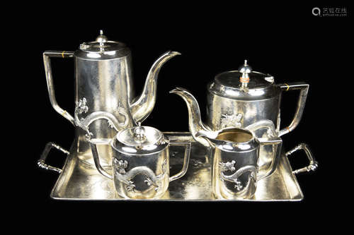 A Set of Five Republic Era Chinese Export Silverware Tea and Coffee Set with Hallmark 