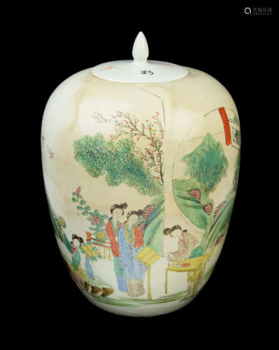 [Chinese] A Republic Era Lidded Urn with Portrait of Four Beauties