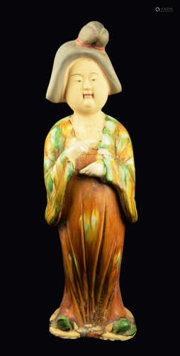 A Tang Dynasty Style Tri-Colour Pottery Doll of a Lady