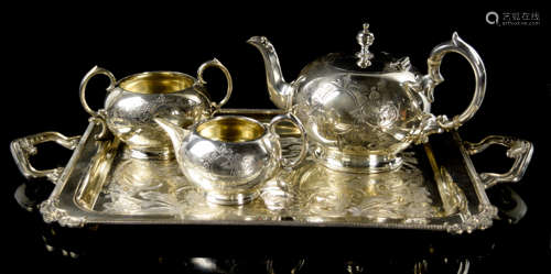 JD&S Plated Silver Tea Set (1 pot, 1 sugar bowl, and 1 creamer) and 