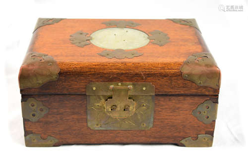 19th Century Wooden Jewelry Boxes Studded with Brass and Jade