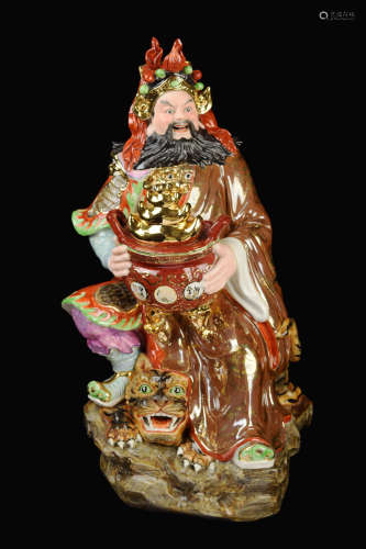 [Chinese] A Famille Rose Porcelain God of Fortune Sculpture