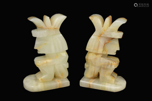 A Pair of Marble Mayan Bookends