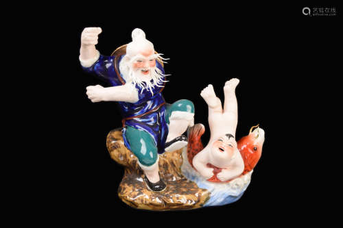 [Chinese] A Famille Rose Porcelain Old Fisherman Figurine