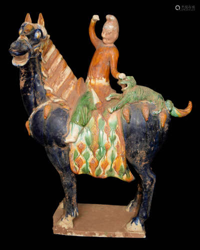 A 19th Century Tang Dynasty Style Tri-Colour (Sancai) Pottery Warrior on Horse Back
