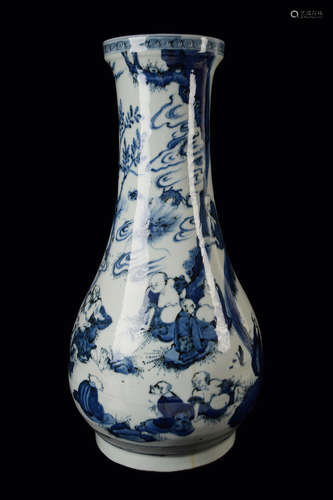 [Chinese] A Republic Era Large Blue and White Gallbladder Shaped Porcelain Vase