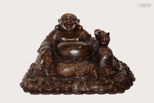 [Chinese] A Large Old Hardwood Carved Laughing Buddha Statue