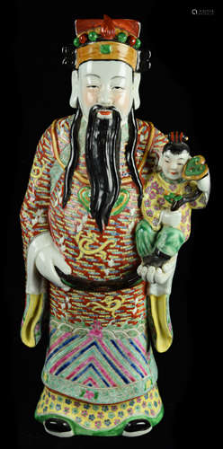 A 19th Century Chinese Famille Rose Porcelain Statue of God of Prosperity, marked as 