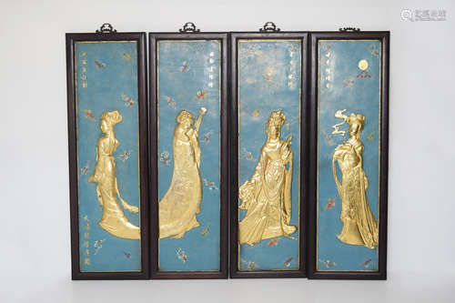 [Chinese] A Set of Four Piece Cloisonne Hanging Panels with 