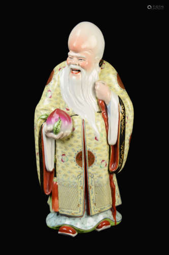[Chinese] Famille Rose Porcelain God of Longevity Sculpture