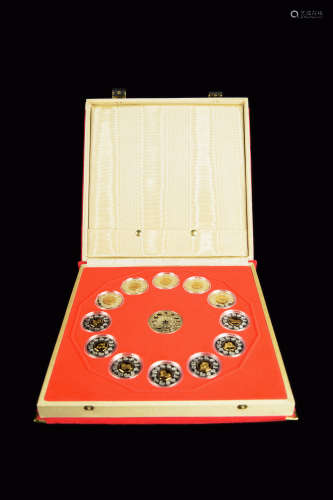 A Complete Set of Canadian Collector's Silver & Gold Tokens of the Chinese Lunar Year, Starting from 1998, the Year of Tiger to 2009, the Year of Ox (12 tokens in a set)
