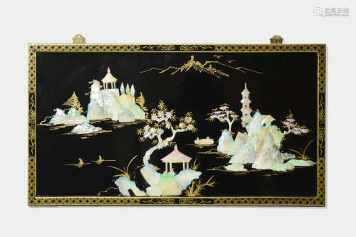 [Chinese] A Black Lacquered Hanging Screen Studded with Mother pearl