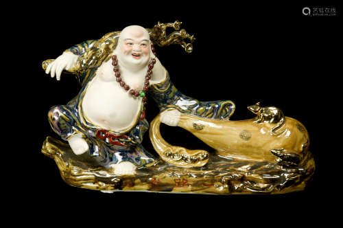 Jingdezhen porcelain famille rose transmutation glazed Maitreya Buddha Deco