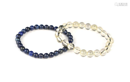 A Natural Crystal Quartz Bead Bracelet and a Lapis Lazuli Bead Bracelet