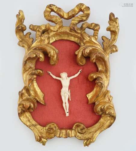 18TH-CENTURY CARVED GILT FRAMED CRUCIFIX