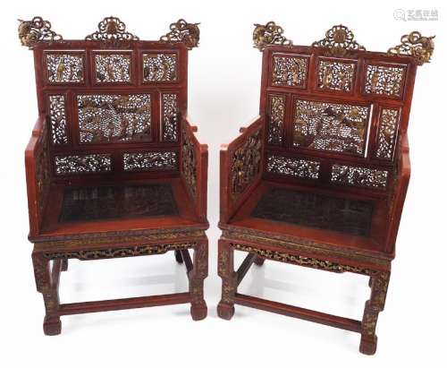 PAIR OF CHINESE QING LACQUERED CEREMONIAL CHAIRS
