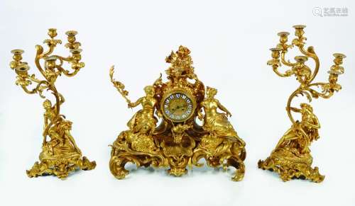 IMPORTANT 19TH-CENTURY FRENCH ORMOLU CLOCK GARNITURE