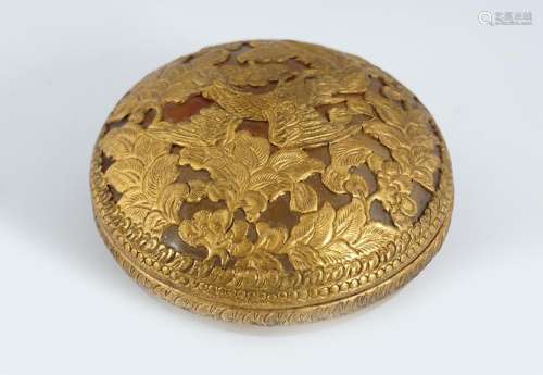 CHINESE QING GILT BRONZE AND AGATE PASTE JAR AND COVER