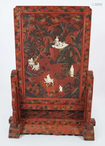 CHINESE QING CINNABAR LACQUERED SCREEN