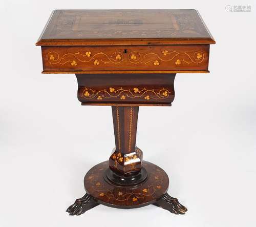 19TH-CENTURY KILLARNEY ARBUTUS & MARQUETRY TABLE