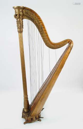 19TH-CENTURY WALNUT AND PARCEL GILT CONCERT HARP