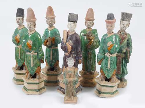 COLLECTION OF EIGHT CHINESE MING SANCAI FIGURES