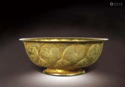唐  銅鎏金神獸紋碗