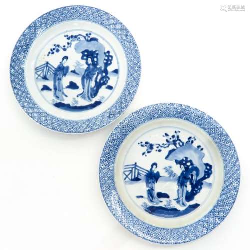 A Pair of Blue and White Decor Plates