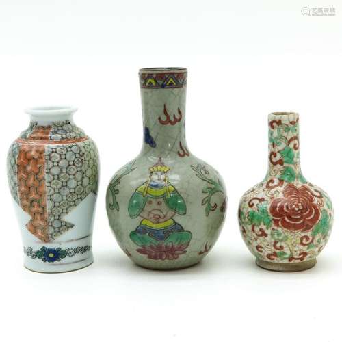 Three Polychrome Deocr Vases