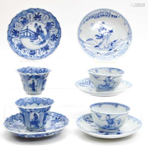 A Collection of Blue and White Decor Cups and Saucers