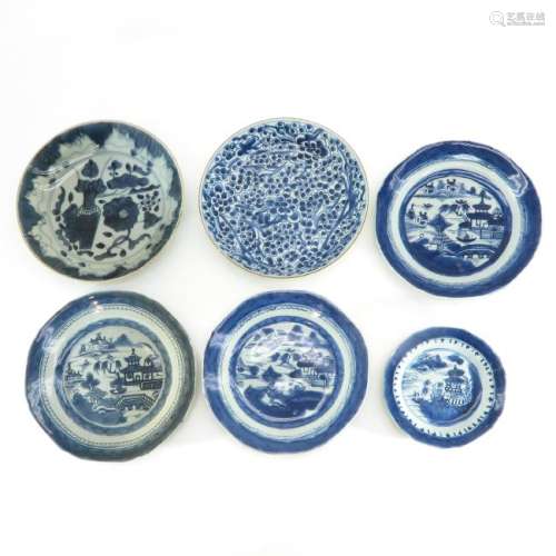 Six Blue and White Plates