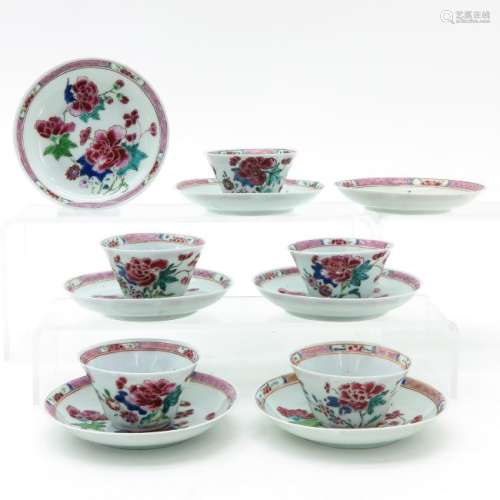 A Collection Famille Rose Decor Cups and Saucers