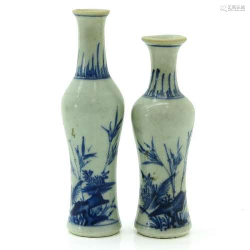 Two Miniature Blue and White Vases