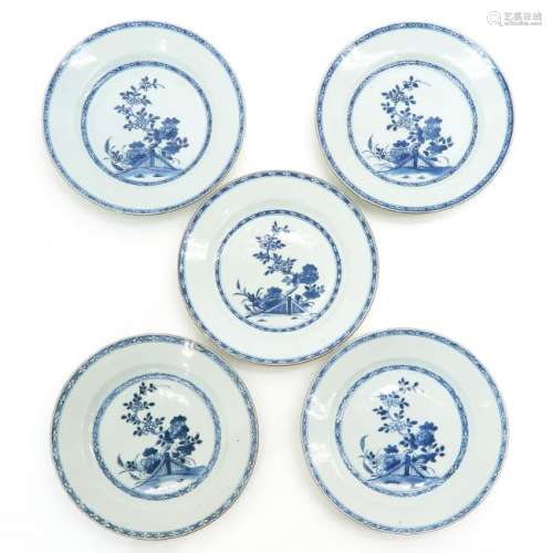 A Series of Five Blue and White Plates