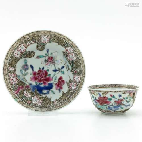 A Famille Rose Decor Cup and Saucer