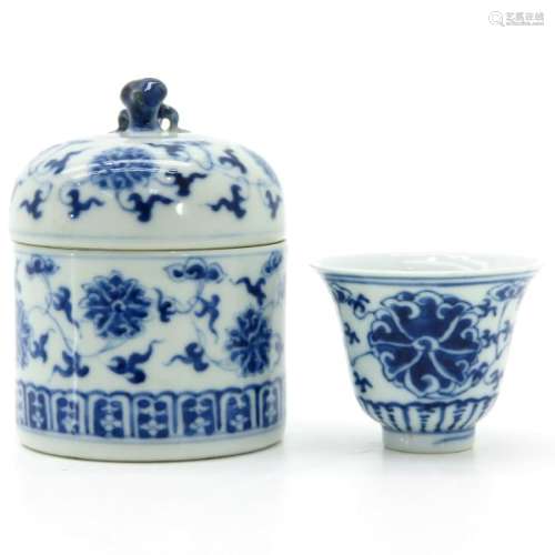 A Blue and White Decor Covered Jar and Cup