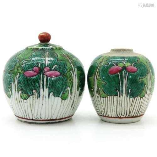 Two Polychrome Decor Jars