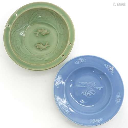 A Celadon Decor Bowl and Blue Decor Plate