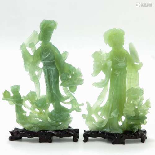 A Pair of Carved Jade Sculptures