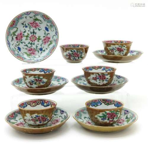 A Series of Six Famille Rose Decor Cups and Saucers