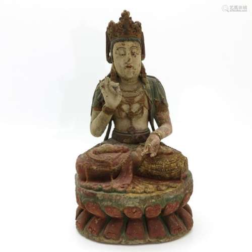 A Carved Wood Chinese Bodhisattva Sculpture