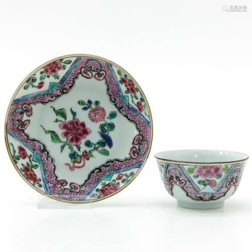 A Famille Rose Decor Cup and Saucer