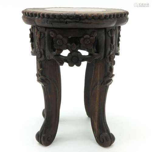 A Chinese Carved Wood and Marble Pedestal