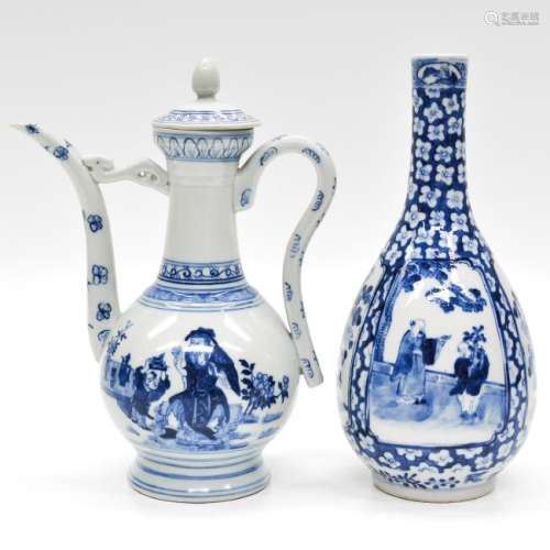 A Blue and White Decor Teapot and Vase