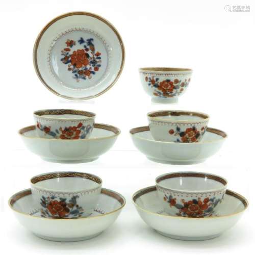 Five Polychrome Decor Cups and Saucers