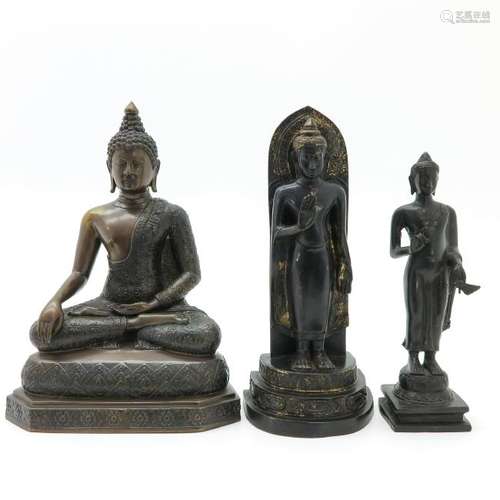 A Lot of Three Bronze Buddha Sculptures