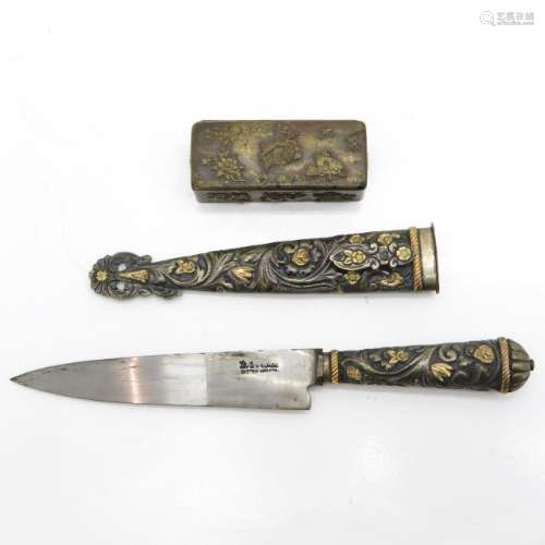 Chinese Knife with Sheath and Stamp Box