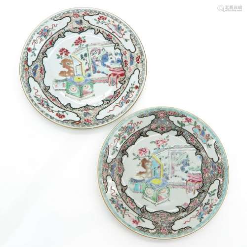 A Pair of Famille Rose Decor Plates