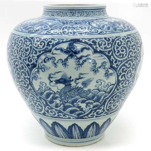 A Large Blue and White Decor Vase